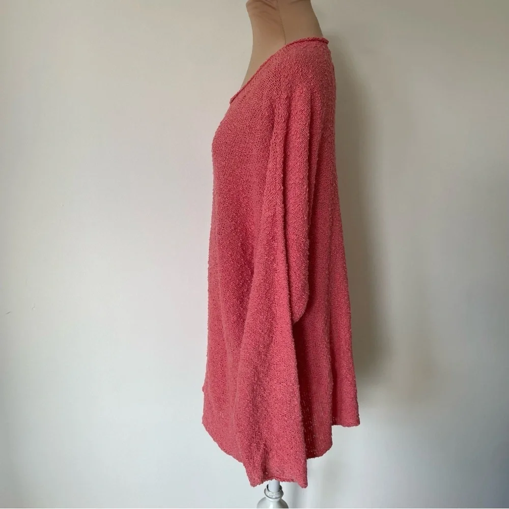 FLAX Jeanne Engelhart Cotton Blend Pink Boucle Knit Front Pocket Sweater Sz S/M